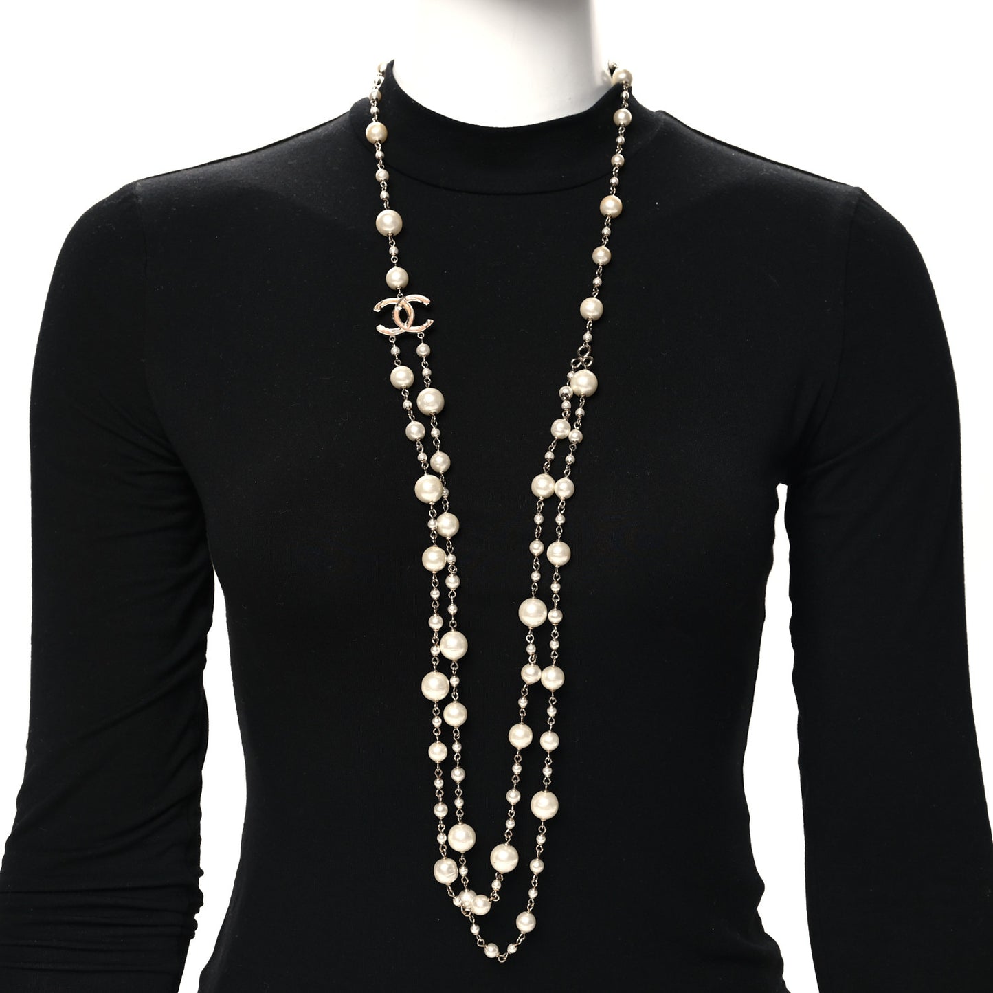 Pearl Enamel CC Long Necklace Gold