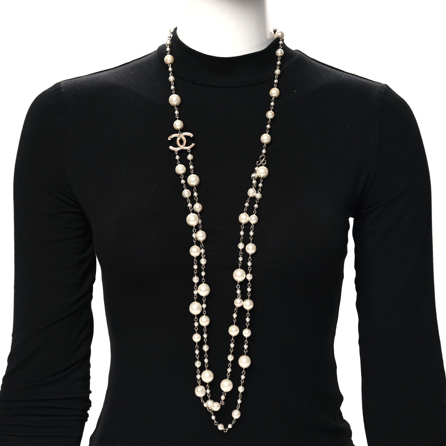 Chanel Pearl Enamel CC Long Necklace Gold 2 of 5