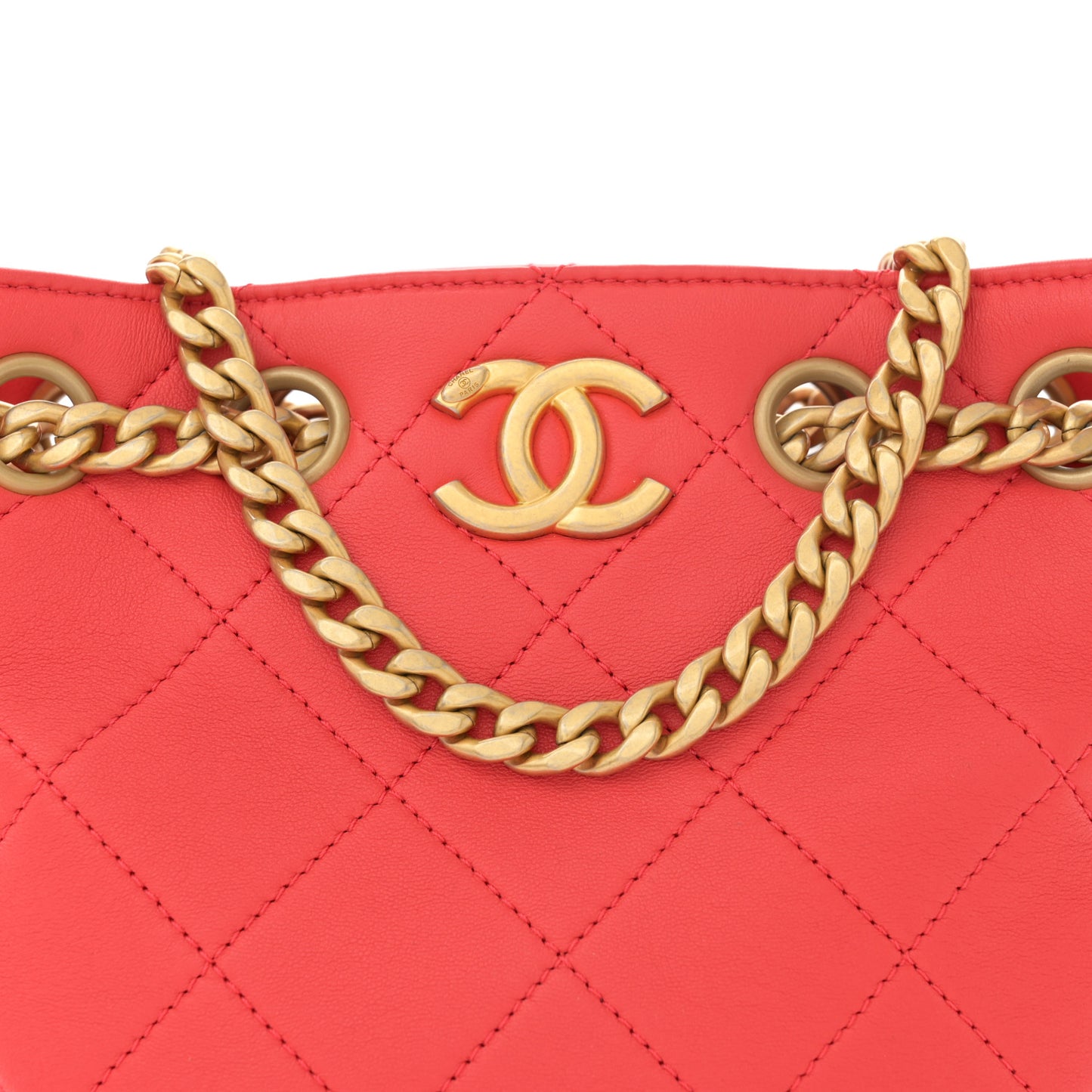 Lambskin Resin Quilted Small Pearl Samba Bucket Bag Red