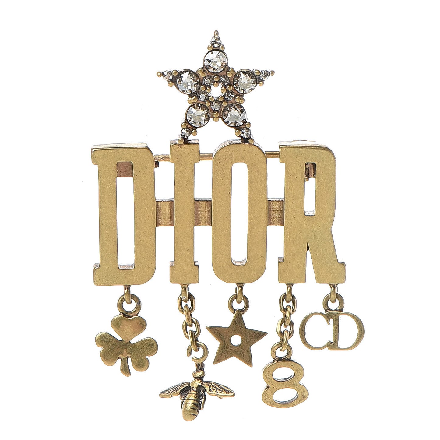 Metal Crystal Dio(r)evolution Logo Brooch Antique Gold