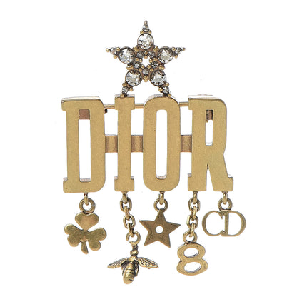 Christian Dior Metal Crystal Dio(r)evolution Logo Brooch Antique Gold 1 of 5