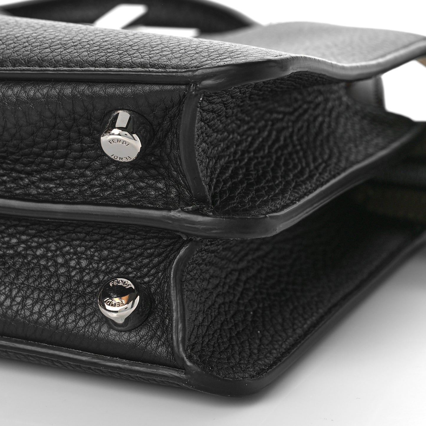 Cuoio Romano Vitello Cover Glazed Fabric Bi-Color FF 1974 Mini Peekaboo I SEE U Satchel Black Mimosa Tobacco Moro