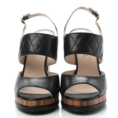 Chanel Lambskin Quilted Wooden Sandals 38 Black 2 of 10