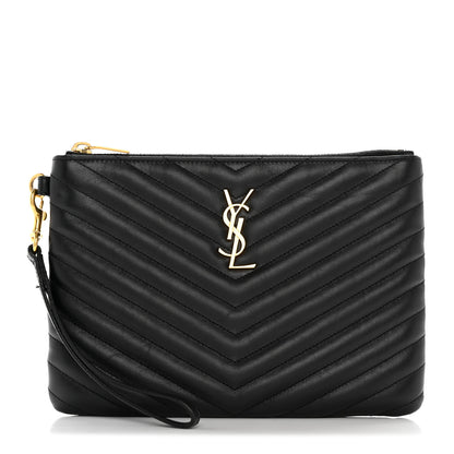 Saint Laurent Calfskin Matelasse Chevron Monogram A5 Wristlet Black 1 of 13