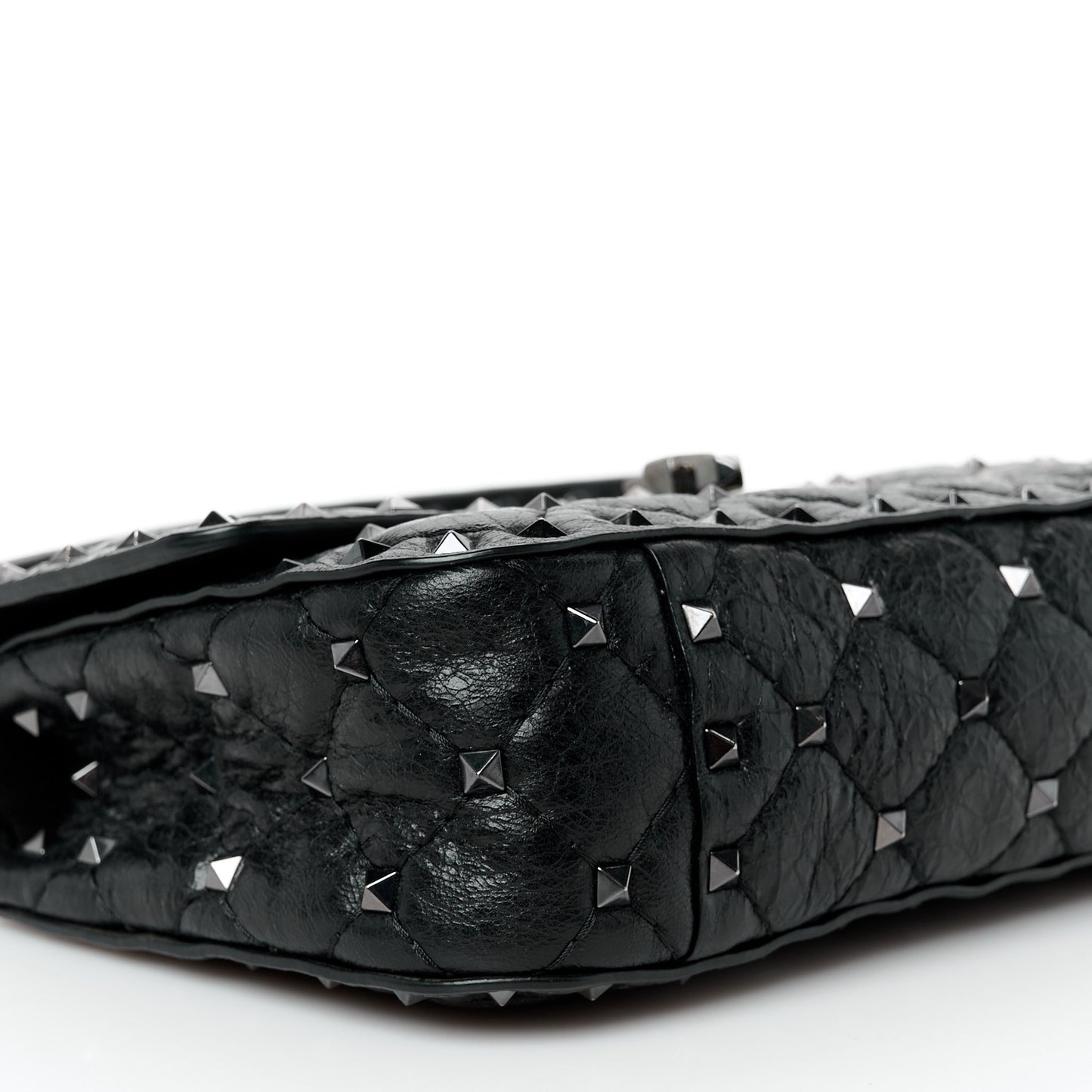 Craquele Nappa Small Rockstud Spike Shoulder Bag Black