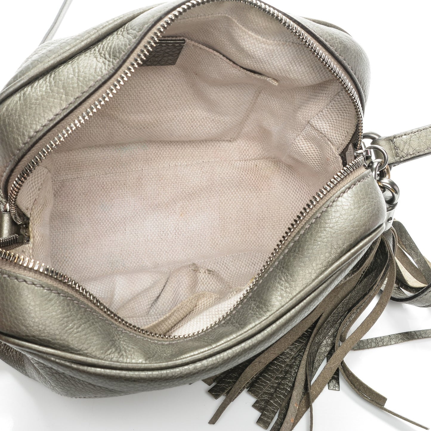 Metallic Pebbled Calfskin Small Soho Disco Bag Sasso