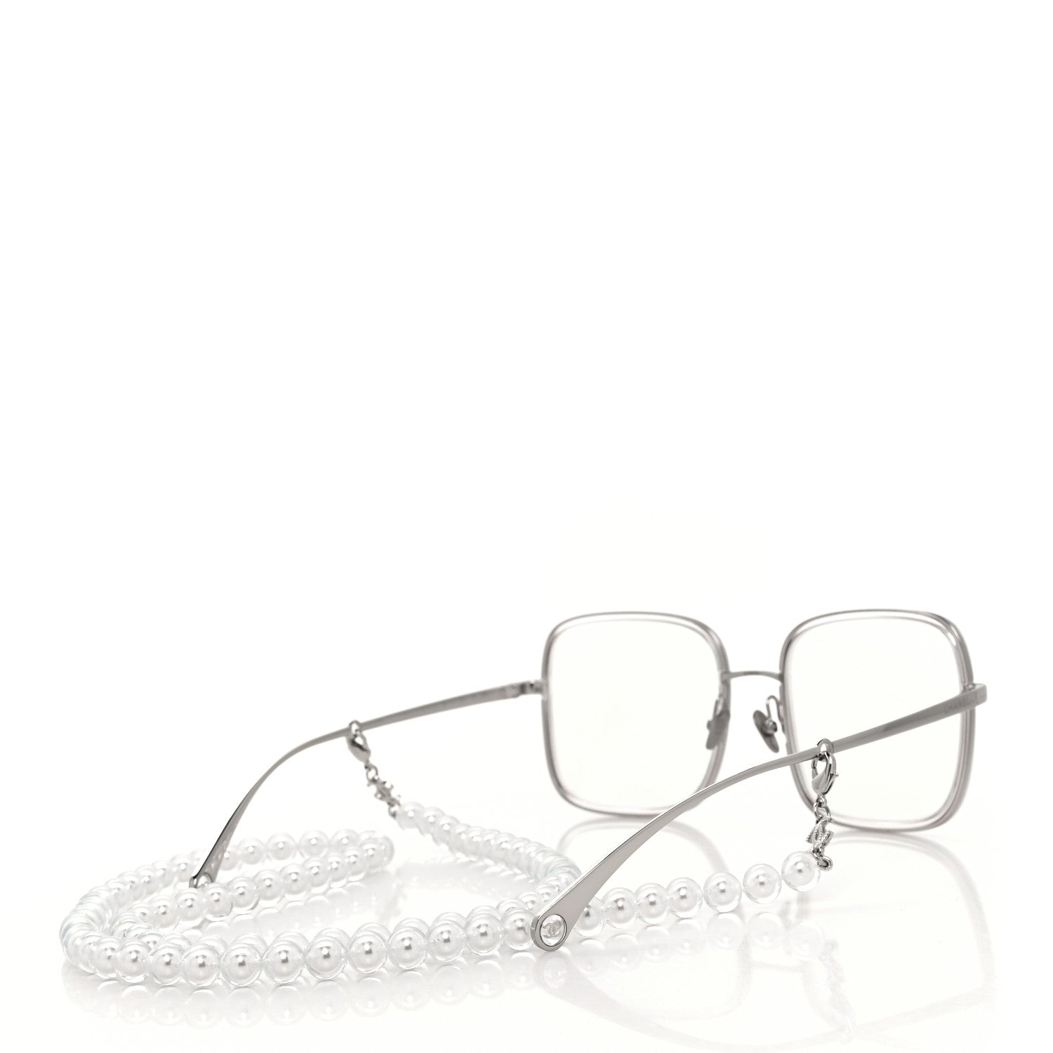 Chanel Metal Removable Pearl Chain Square Eyeglasses 2195-S Silver 4 of 7