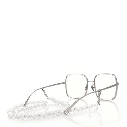 Chanel Metal Removable Pearl Chain Square Eyeglasses 2195-S Silver 4 of 7