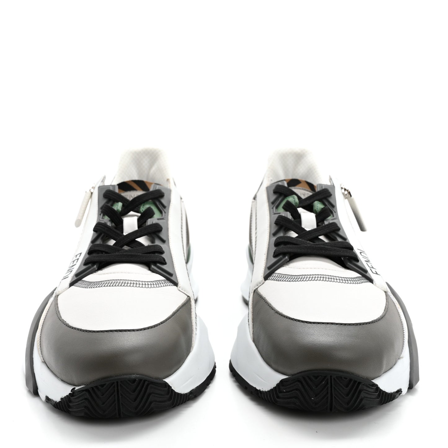 Vitello Fabric Jacquard FF Mens Fendi Flow Low Top Sneakers 9 Ultra White Grigio Black Argilla
