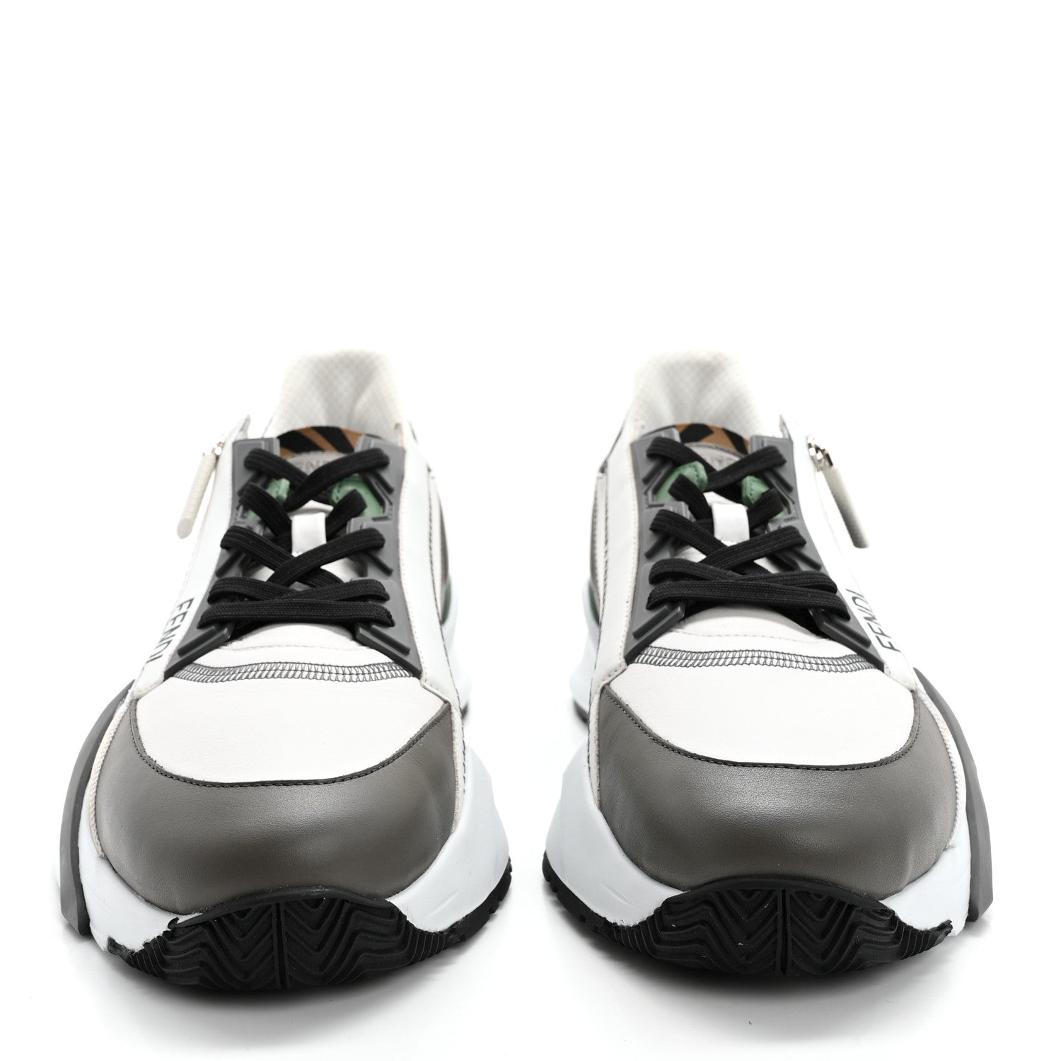 Fendi Vitello Fabric Jacquard FF Mens Fendi Flow Low Top Sneakers 9 Ultra White Grigio Black Argilla 2 of 13