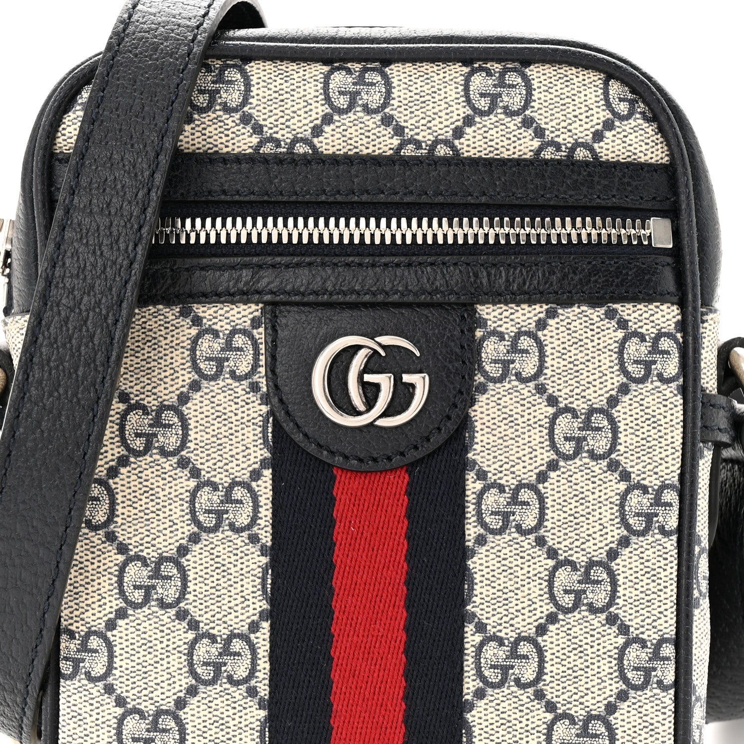 Gucci GG Supreme Monogram Textured Calfskin Web Mini Ophidia Messenger Beige Blue 8 of 10