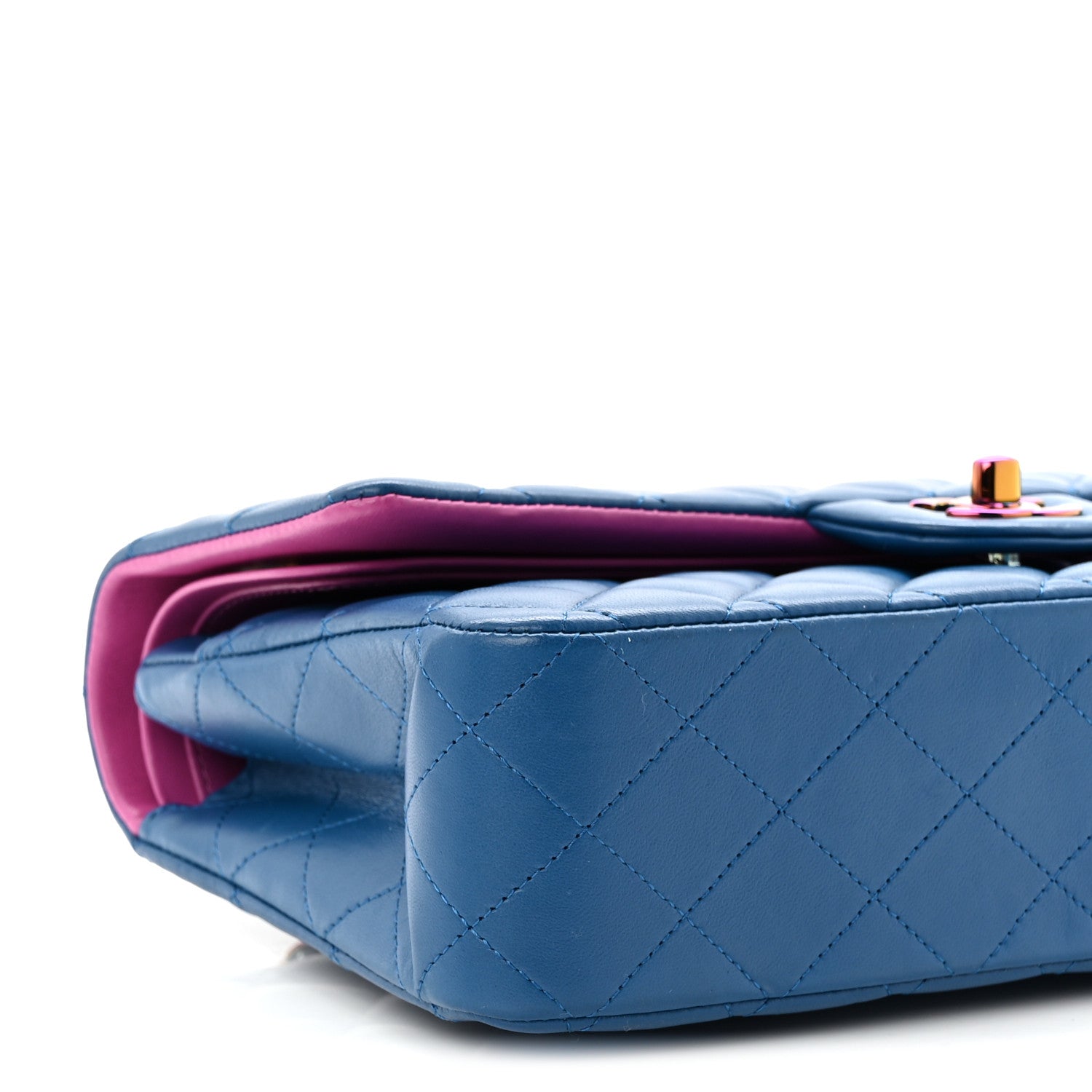 Chanel Lambskin Quilted Medium Double Flap Blue Pink 9 of 10