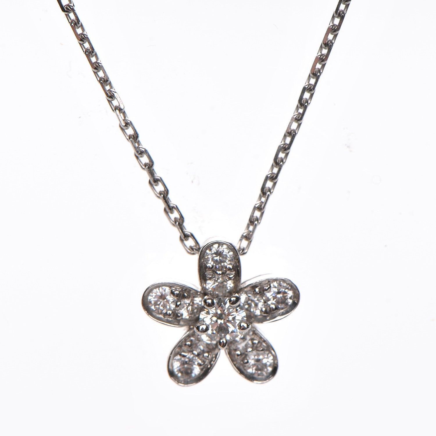 Van Cleef & Arpels 18K White Gold Diamond Socrate One Flower Pendant Necklace 4 of 9