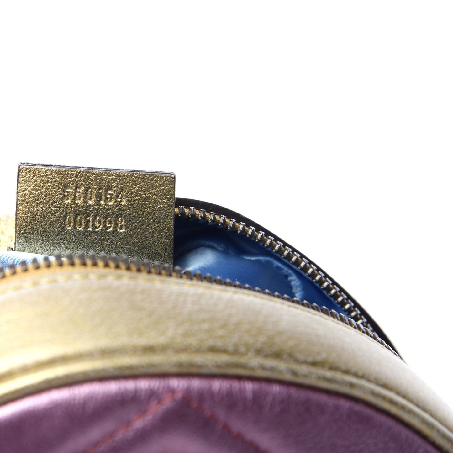 Metallic Calfskin Matelasse Mini GG Marmont Round Shoulder Bag Gold Pink