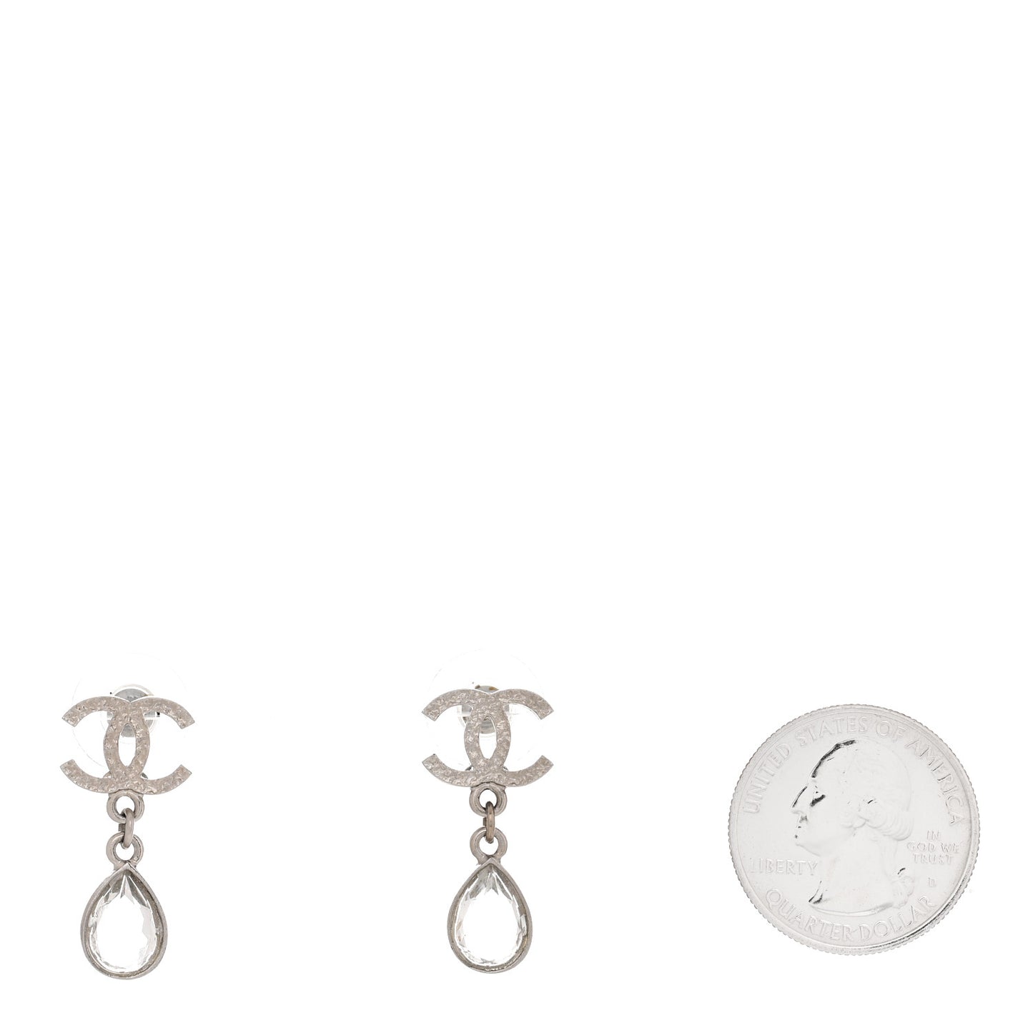 Crystal CC Tear Drop Earrings Silver
