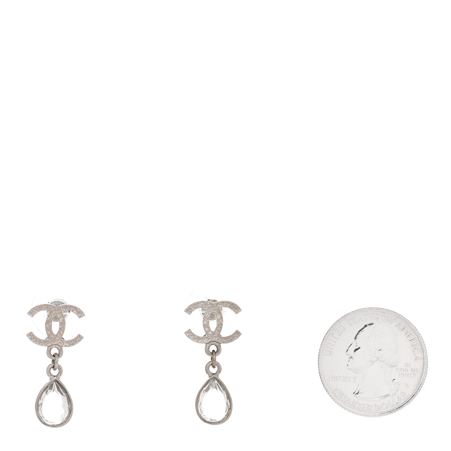 Chanel Crystal CC Tear Drop Earrings Silver 2 of 5