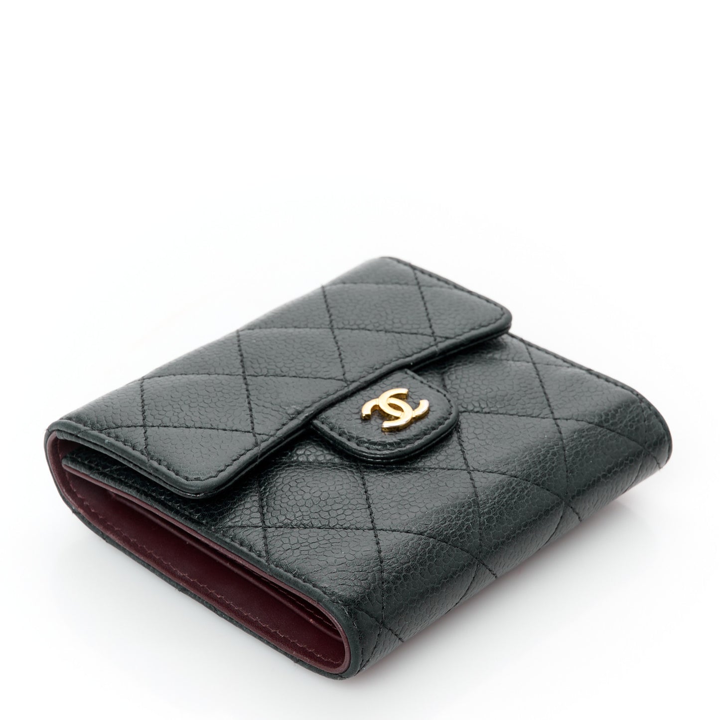 Caviar Quilted Compact Flap Wallet Black