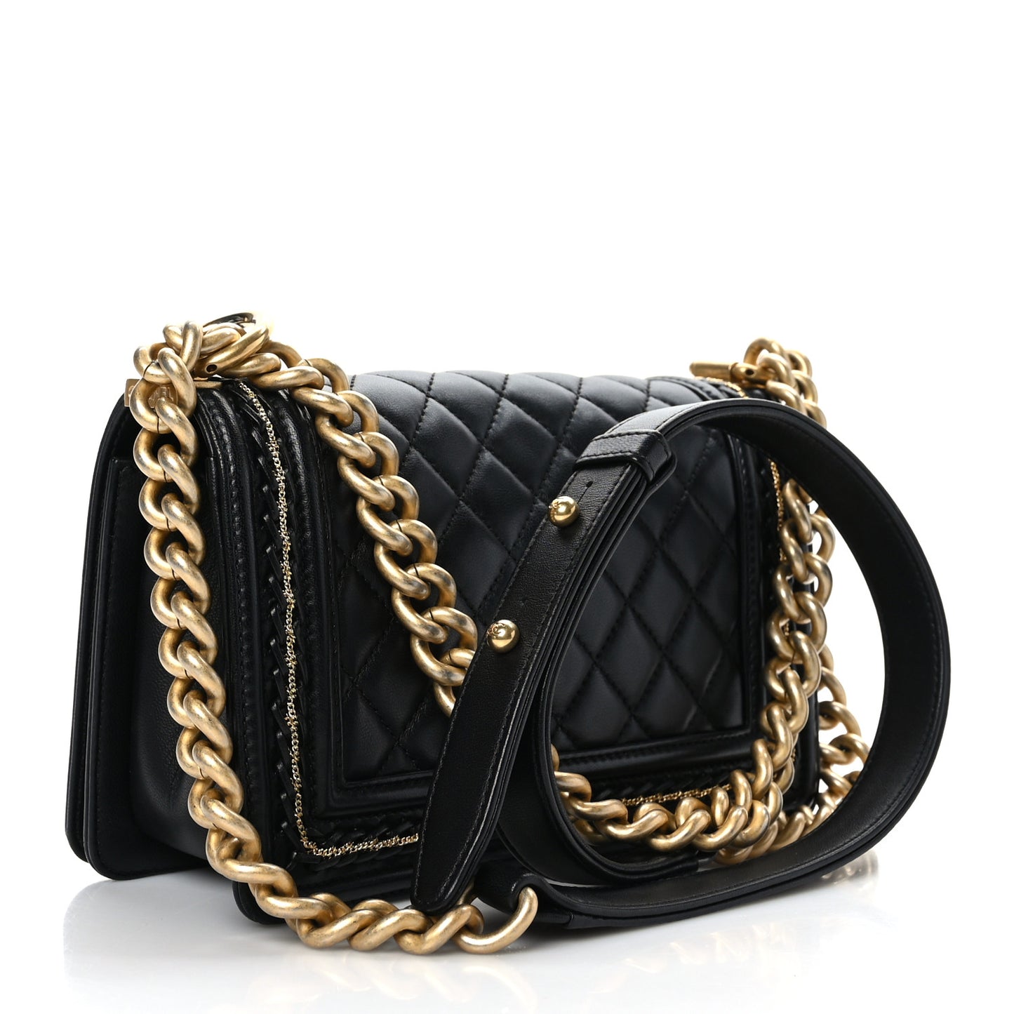 Lambskin Quilted Small Chain Detail Boy Flap Black