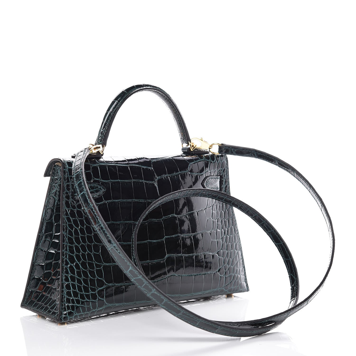 Hermes Shiny Alligator Mini Kelly Sellier 20 Vert Cypress 3 of 30