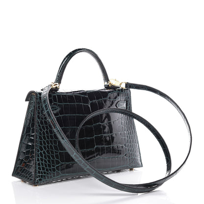 Hermes Shiny Alligator Mini Kelly Sellier 20 Vert Cypress 3 of 30