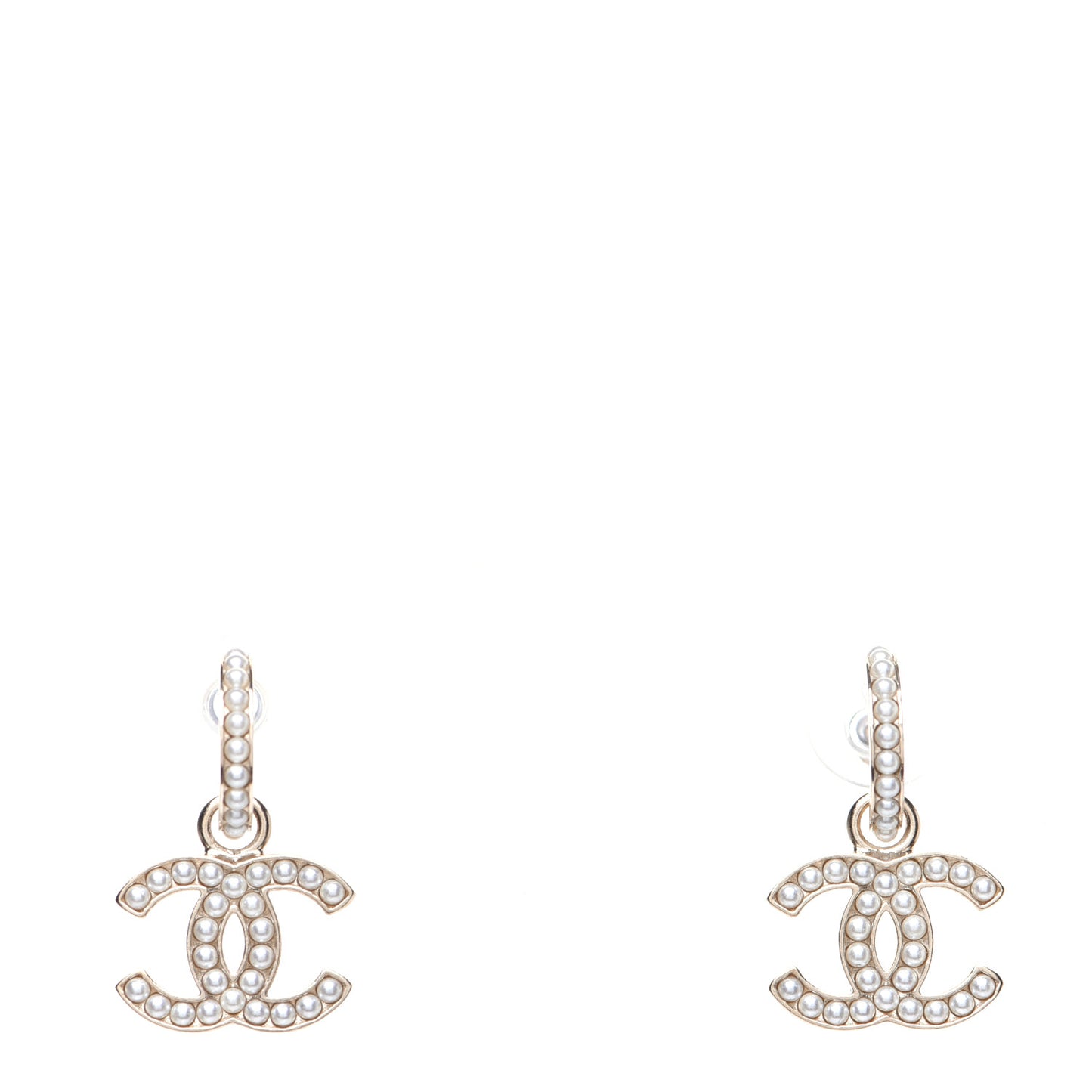 Pearl CC Hoop Drop Earring Gold