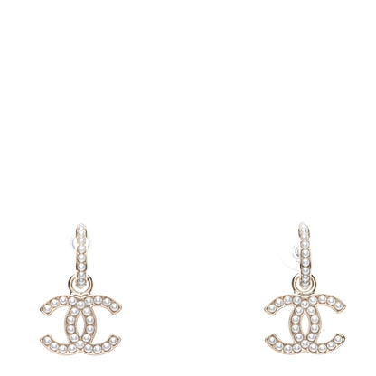 Chanel Pearl CC Hoop Drop Earring Gold 1 of 9