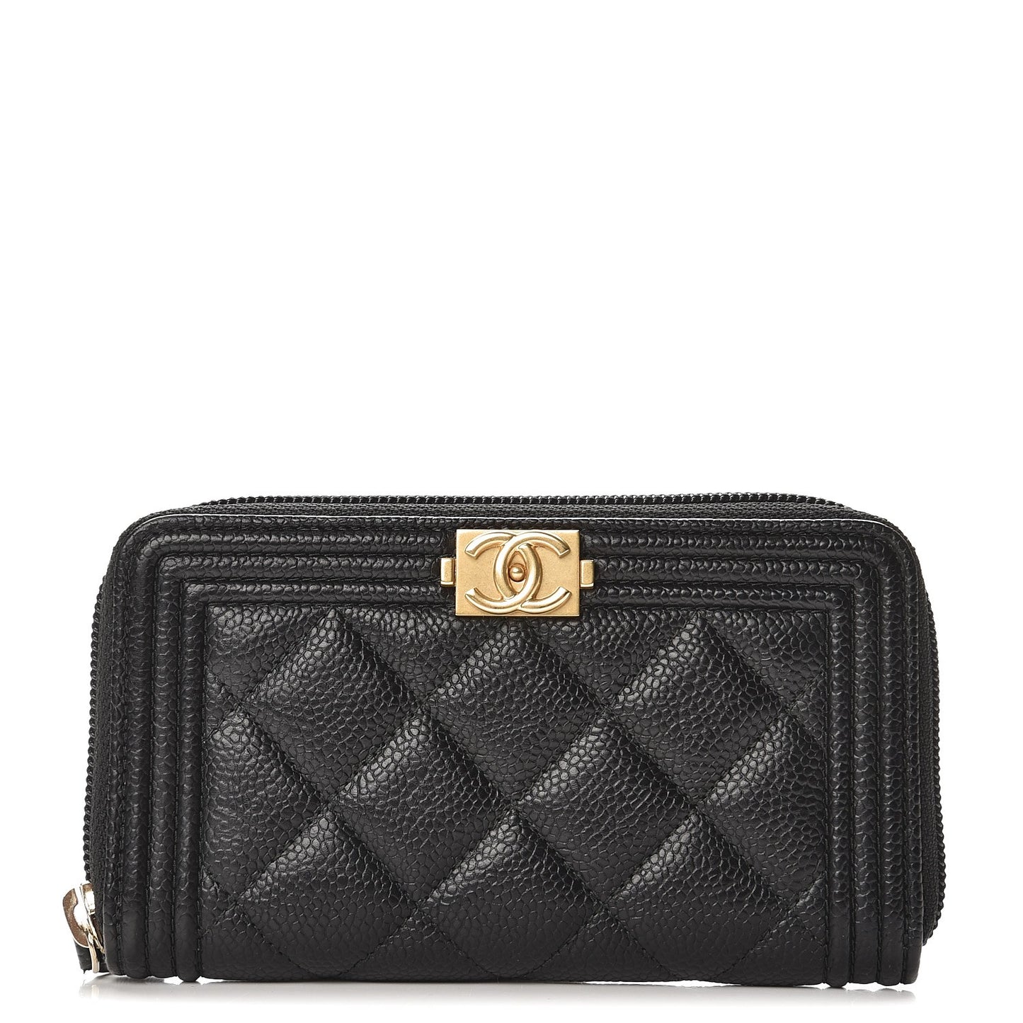Caviar Quilted Boy Small Zip Around Wallet Black