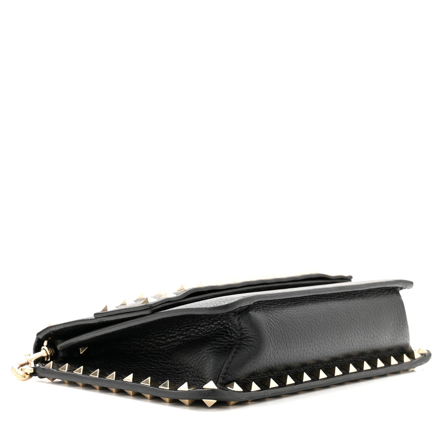 Pebbled Calfskin Rockstud Side Slip Crossbody Black