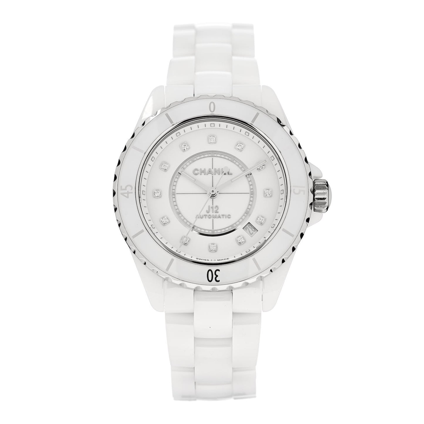 Stainless Steel Ceramic Diamond 38mm J12 Automatic Watch White