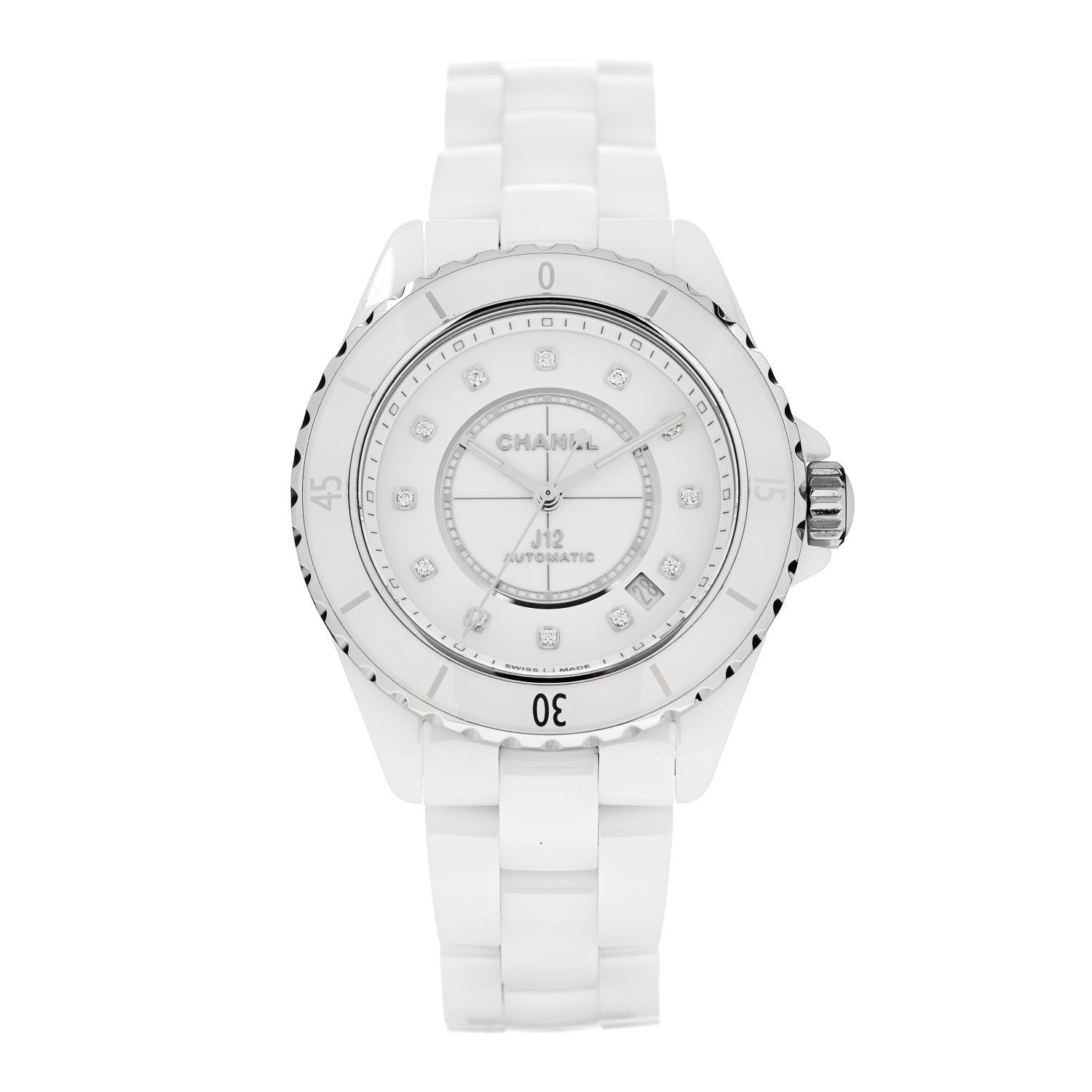 Chanel Stainless Steel Ceramic Diamond 38mm J12 Automatic Watch White 1 of 5