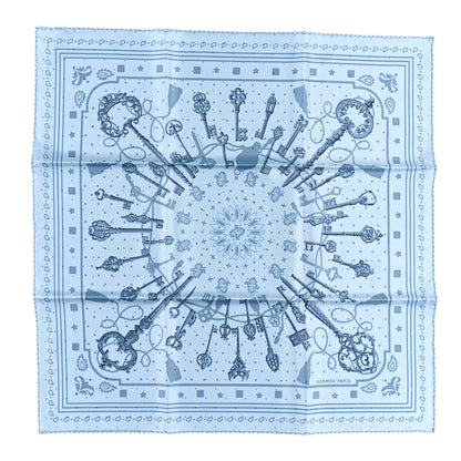 Hermes Silk Les Cles Bandana Scarf 55 Bleu Ciel Bleu Jean Gris 1 of 3
