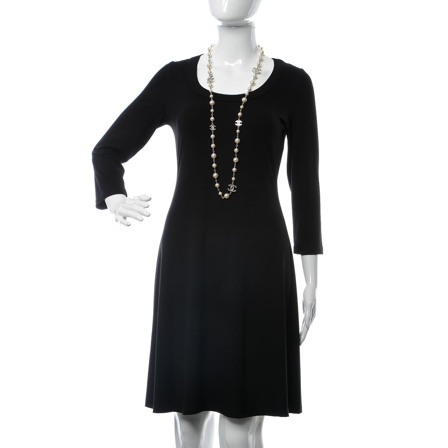 Crystal Pearl CC Long Necklace Silver