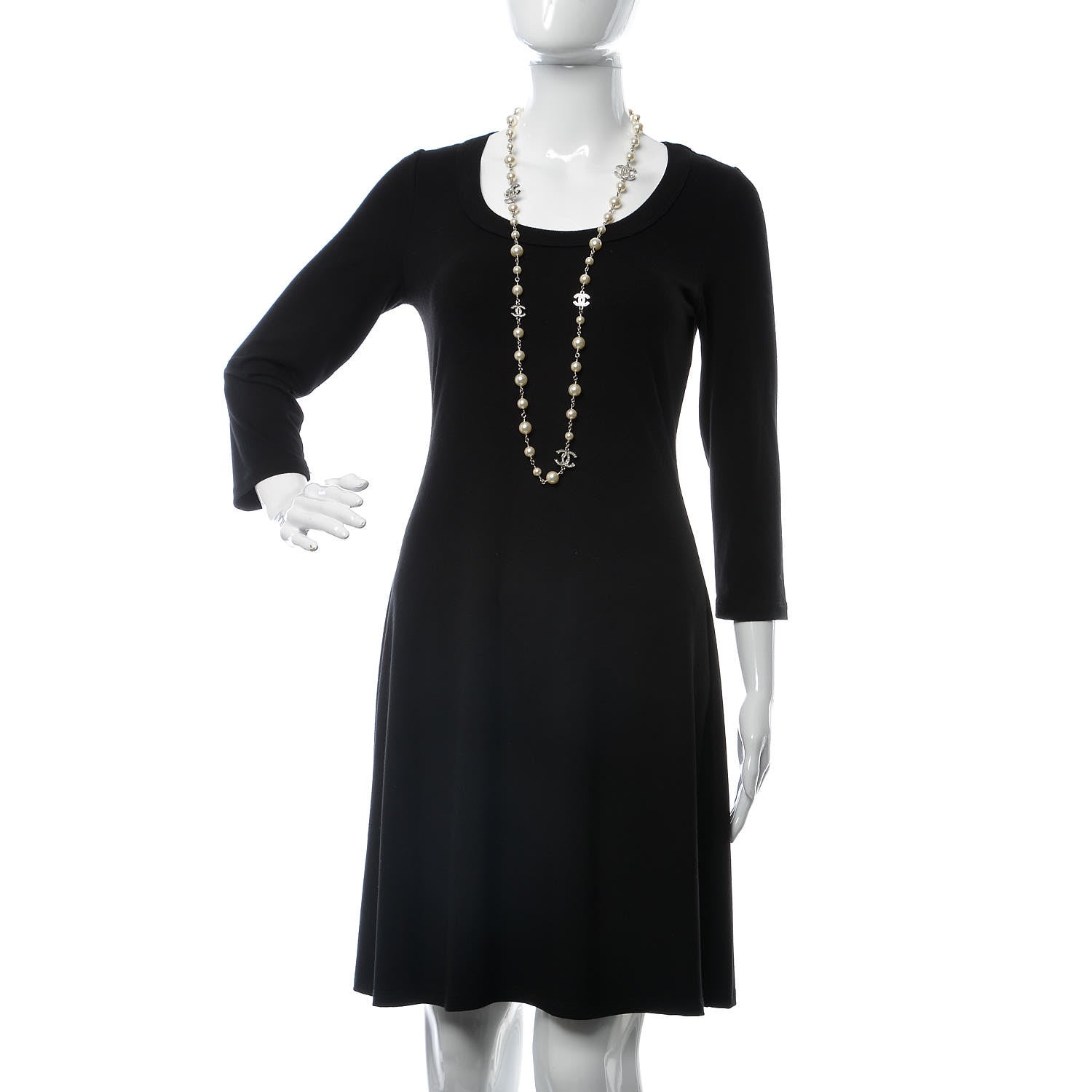 Chanel Crystal Pearl CC Long Necklace Silver 2 of 6