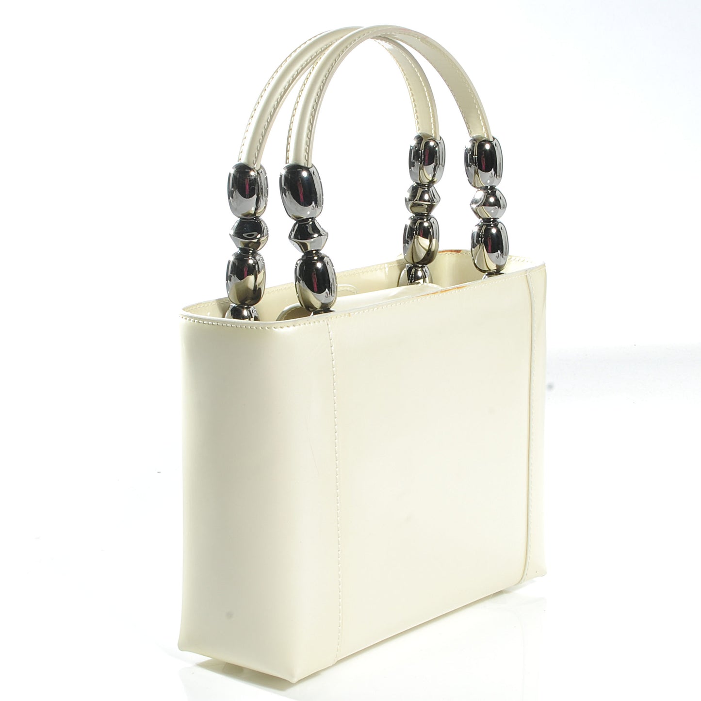 Leather Chrome Beaded Malice Tote White