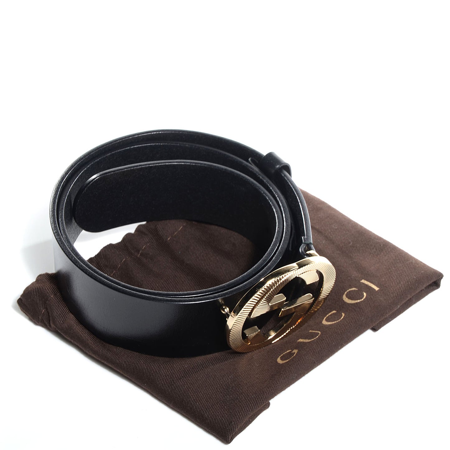 Leather GG Logo Buckle Belt Black 85 34
