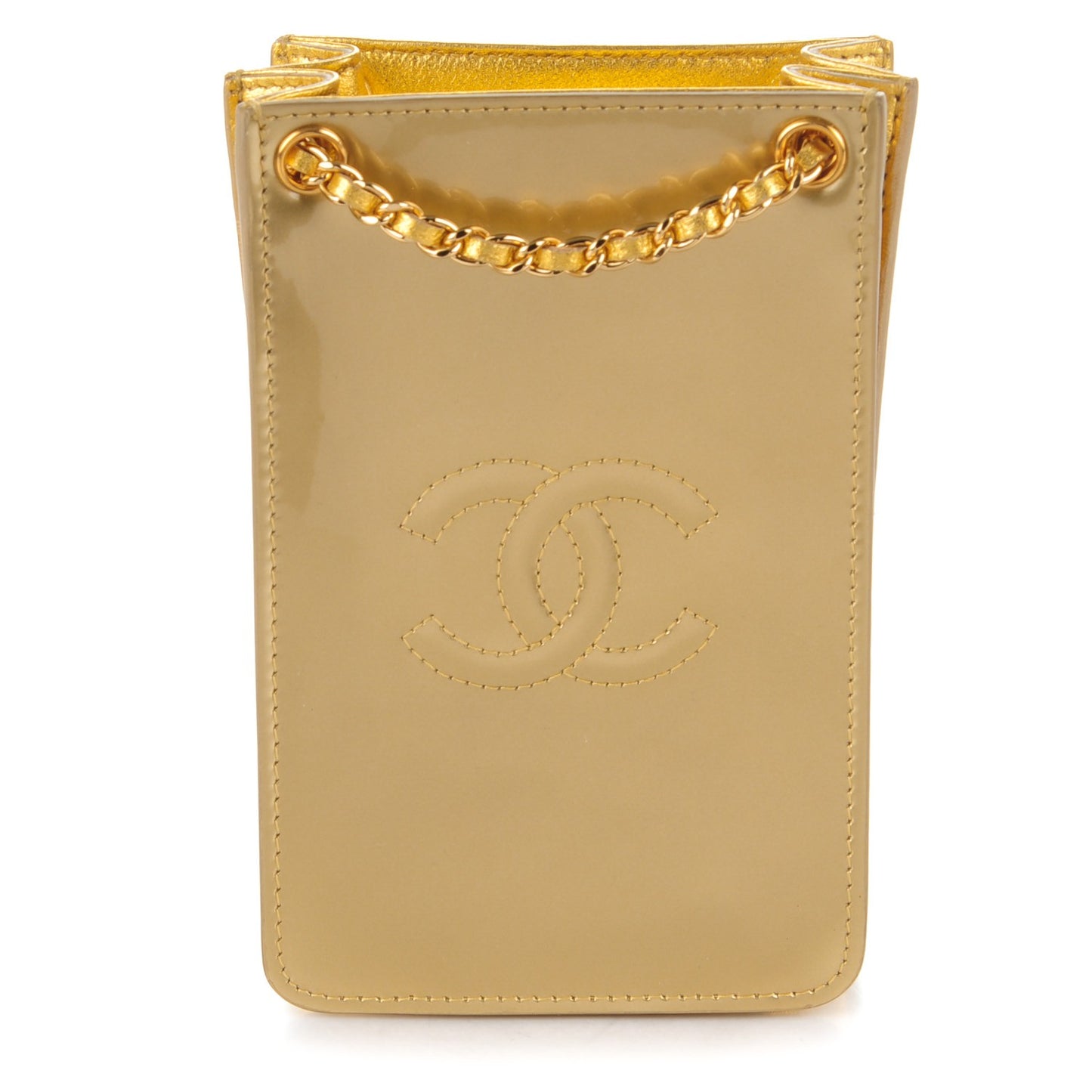 Patent Crossbody CC Phone Holder Gold