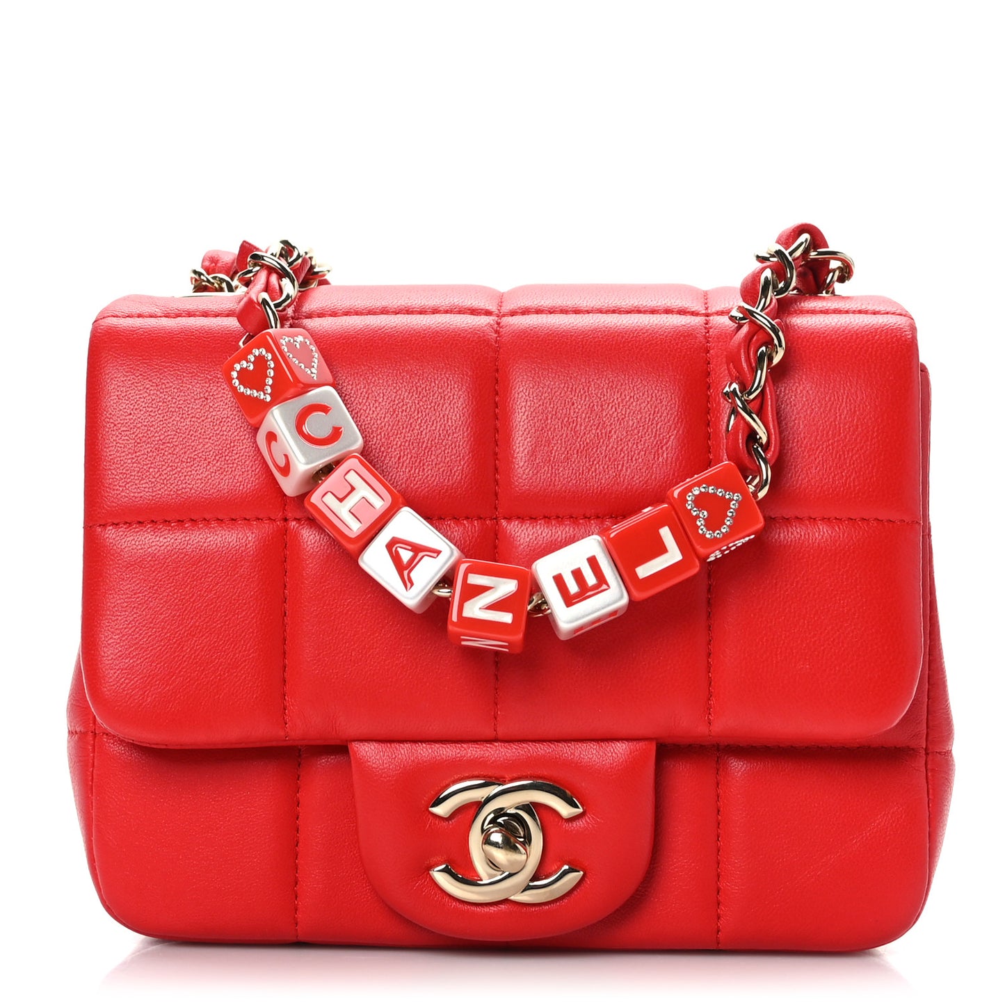 Lambskin Resin Crystal Square Quilted Monacoco Mini Flap Red