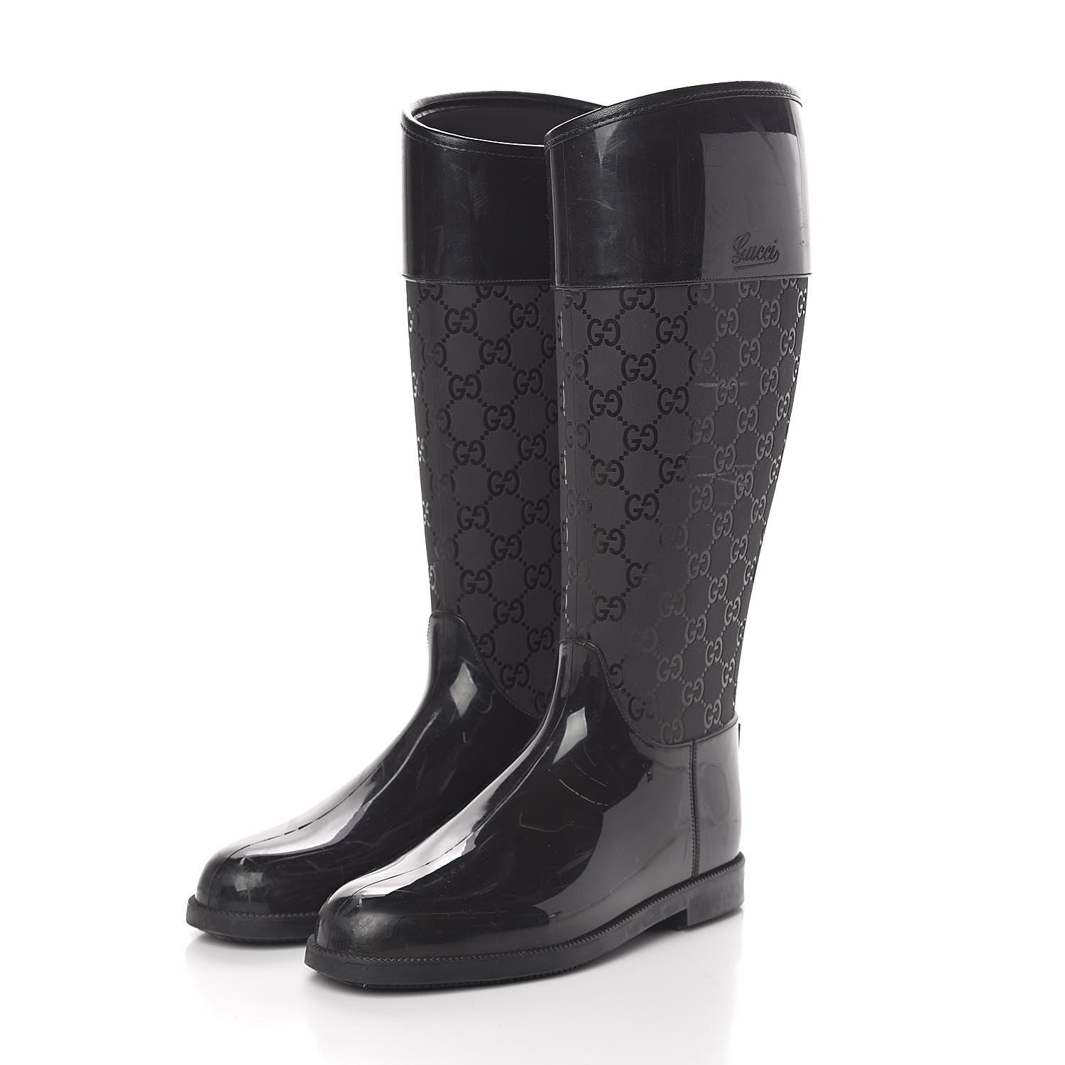 Gucci Rubber Monogram Knee High Rain Boots 37 Black 3 of 12
