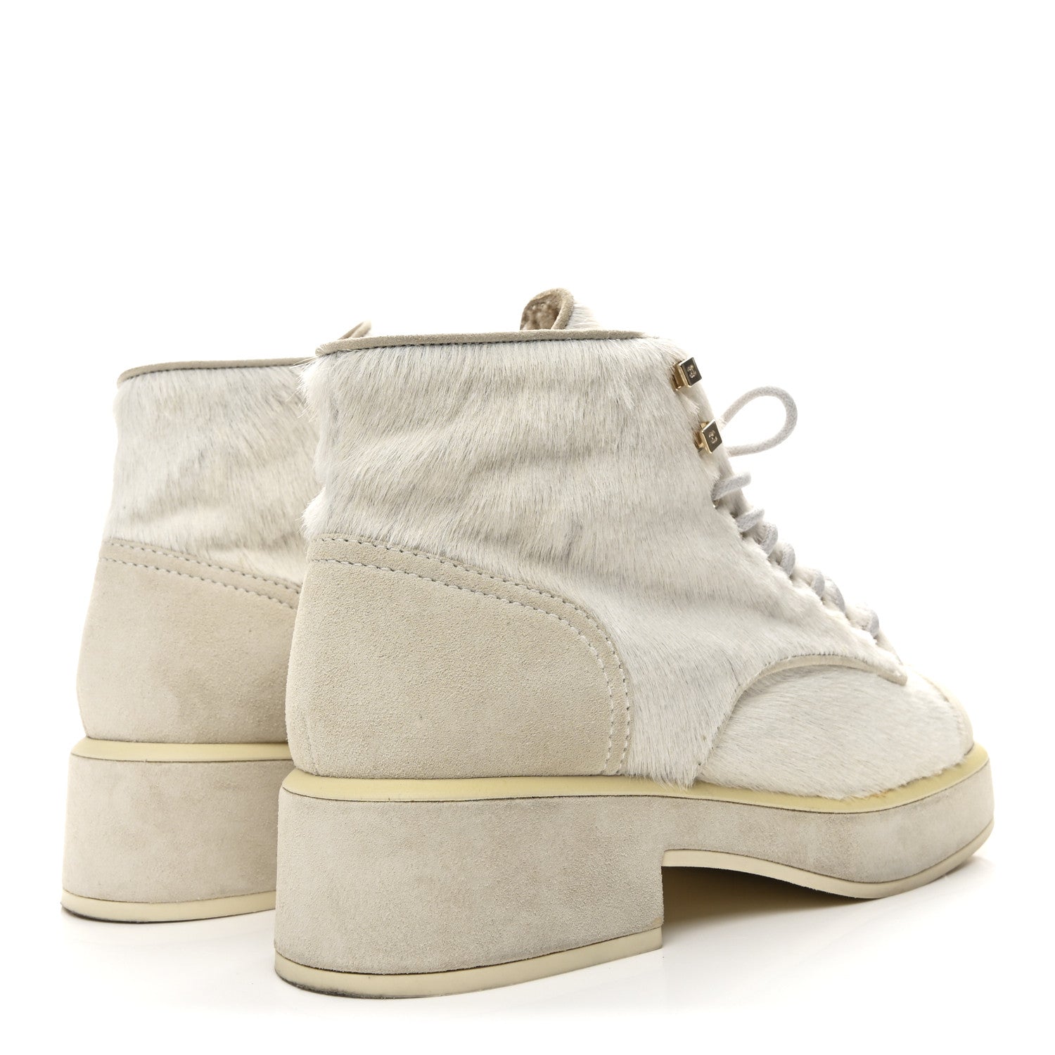 Chanel Suede Pony Hair Shearling Lace Up Combat Boots 37.5 White Black 5 of 11