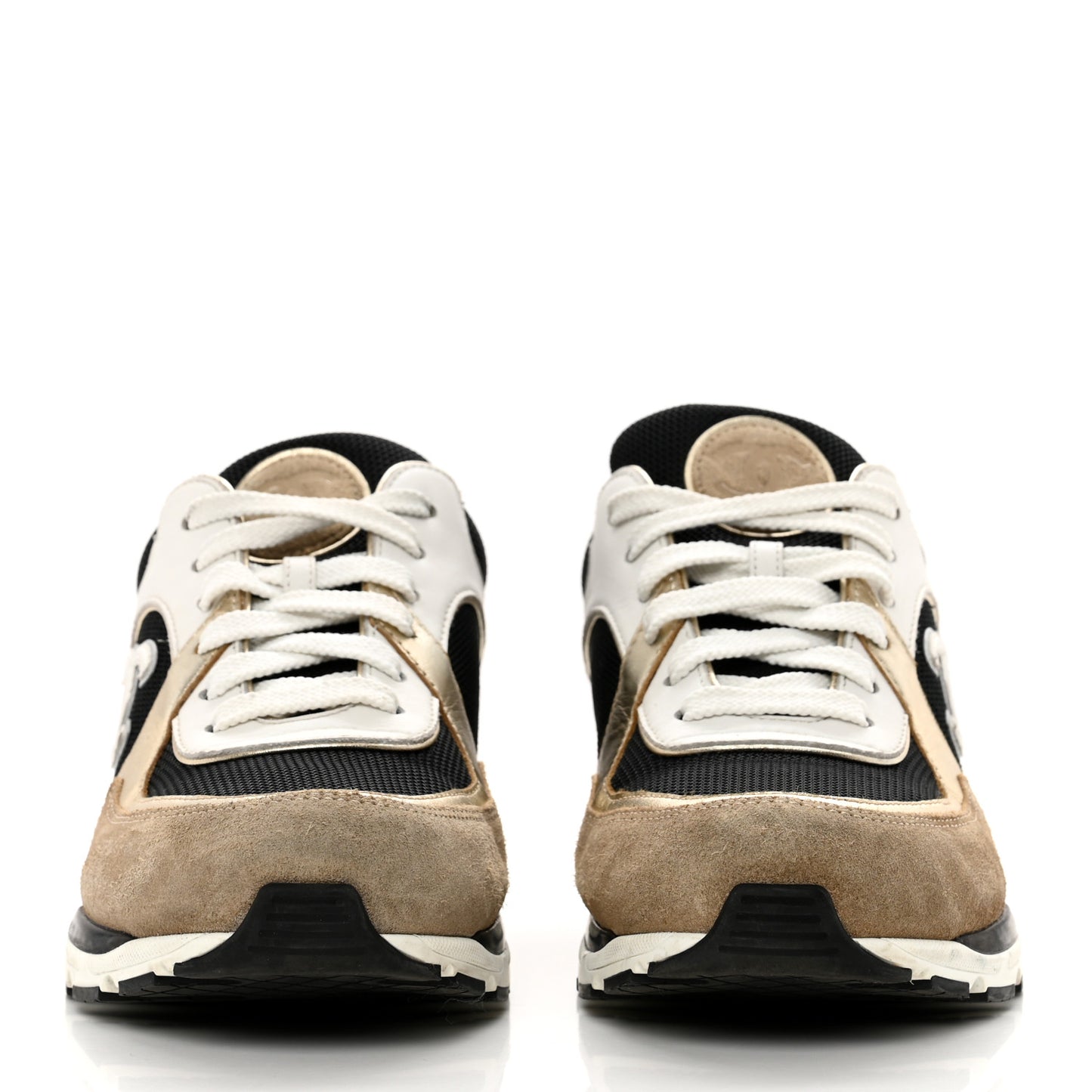 Mesh Suede Calfskin Womens CC Sneakers 39 White Black Beige Gold