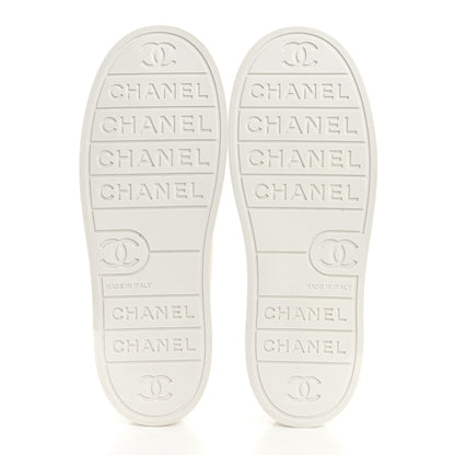 Chanel Lambskin Printed Logo Sneakers 37 White 6 of 10