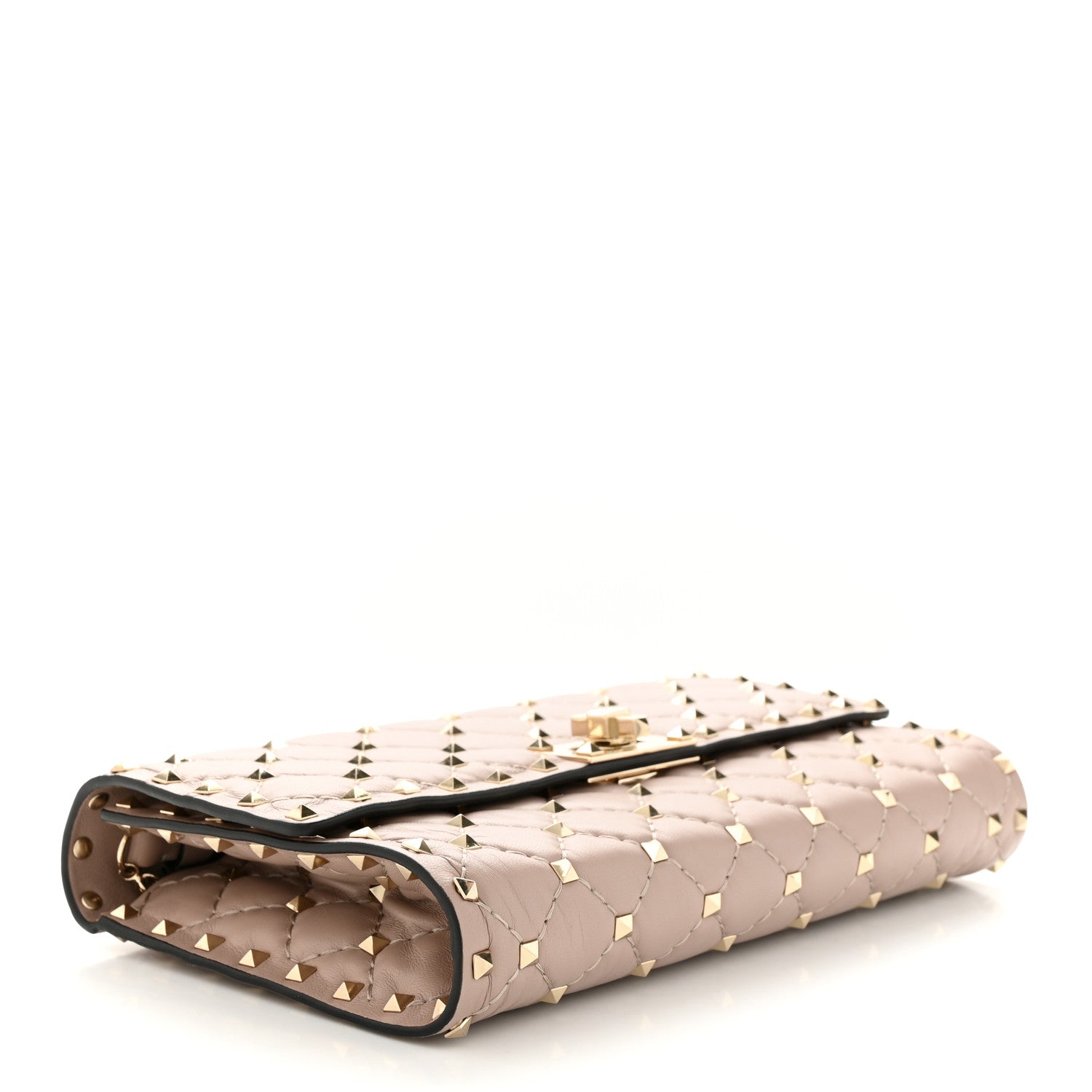 Valentino Garavani Lambskin Rockstud Spike Wallet on Chain Poudre 4 of 9