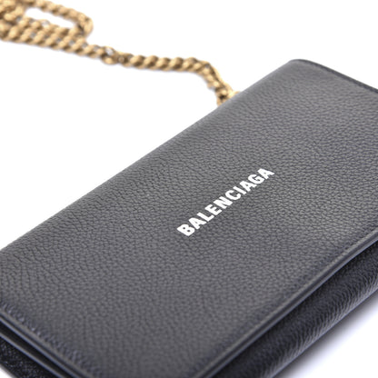 Balenciaga Grained Calfskin Logo Cash Phone Holder Wallet On Chain Black White 11 of 11