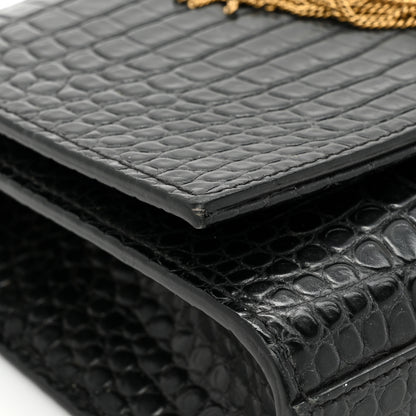 Saint Laurent Calfskin Crocodile Embossed Medium Classic Monogram Kate Tassel Satchel Black 13 of 19