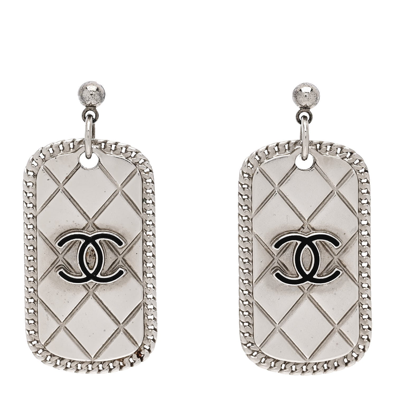 Chanel Dog Tag CC Earrings Silver 1 of 5