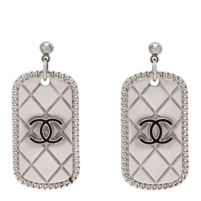 Chanel Dog Tag CC Earrings Silver 1 of 5