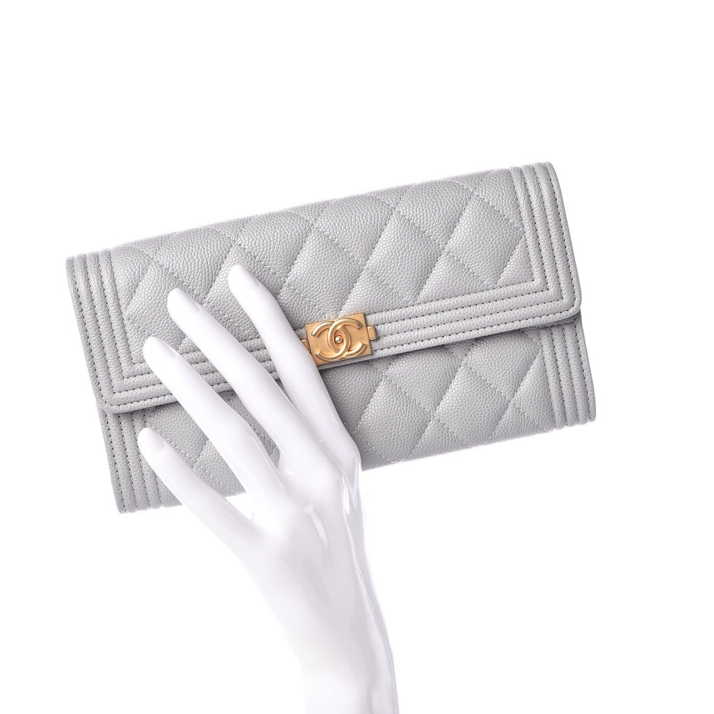 Caviar Quilted Boy Flap Wallet Grey