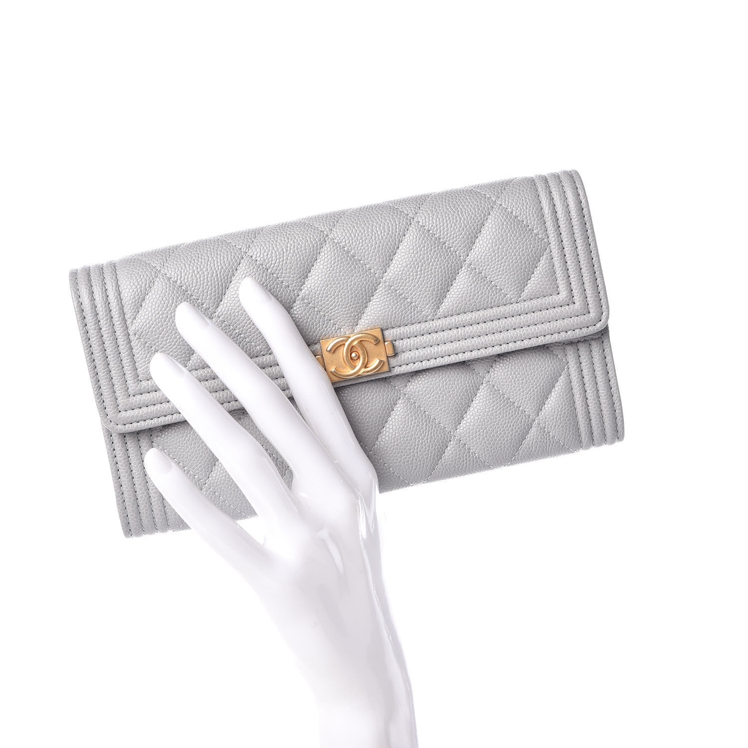 Chanel Caviar Quilted Boy Flap Wallet Grey 2 of 10