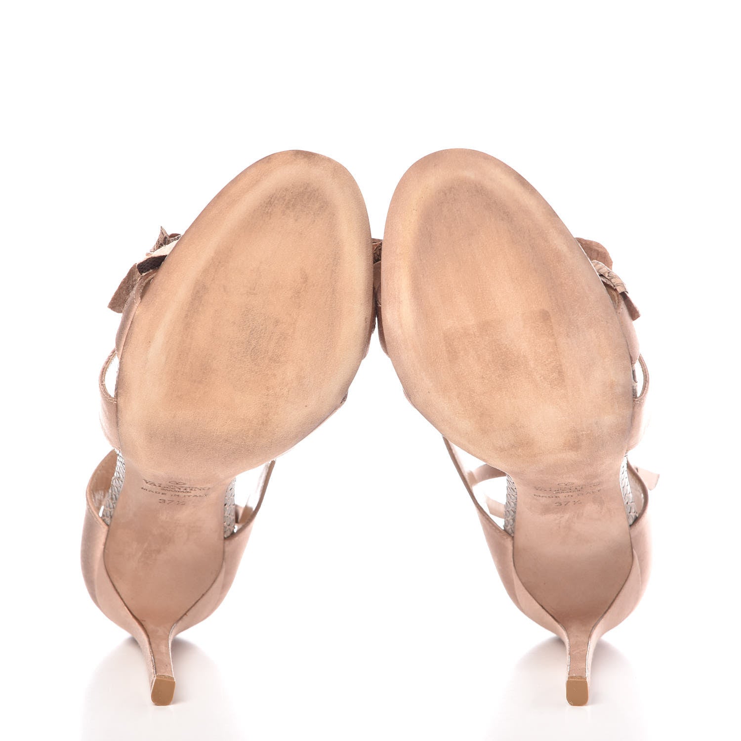 Valentino Garavani Snakeskin Satin 3D Flower Sandals Pumps 37.5 Poudre 7 of 12