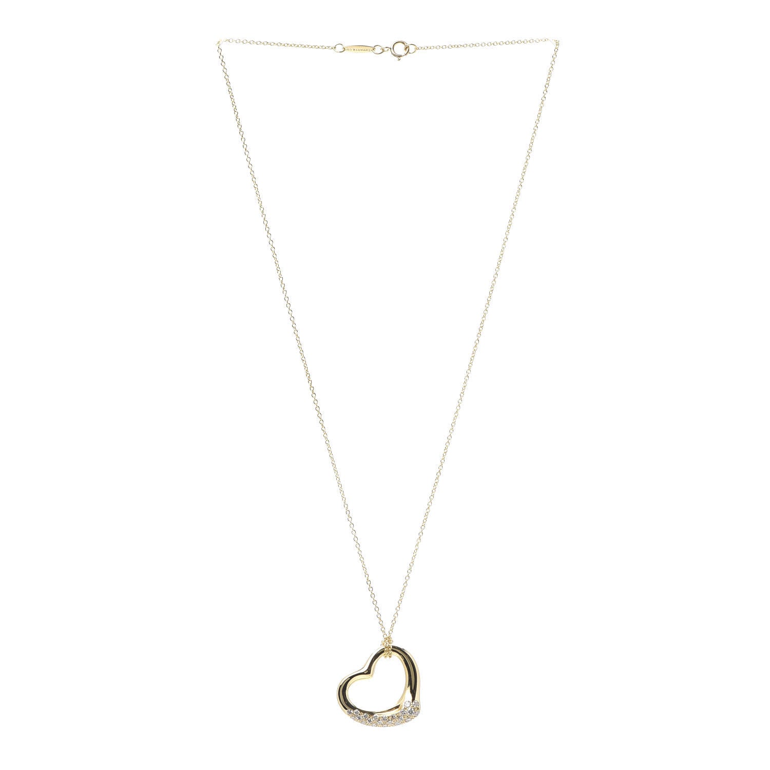 Tiffany 18K Yellow Gold Diamond 22mm Elsa Peretti Open Heart Pendant Necklace 3 of 5